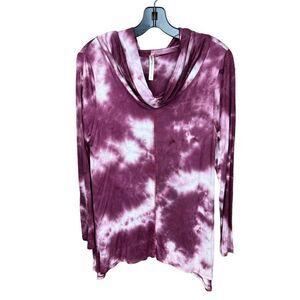 Forgotten Grace Top Cowl Neck Tee Shirt Purple White Pink Tie Dye Small